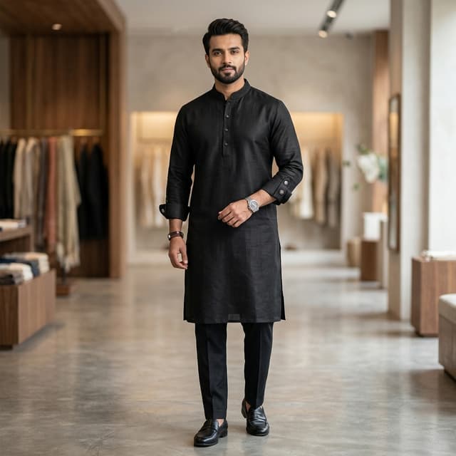 কাফ হাতা ডিজাইনে প্রিমিয়াম ব্ল্যাক পাঞ্জাবী